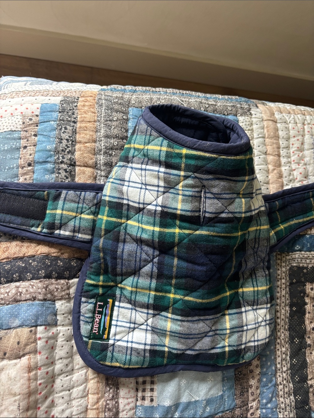 L.L. Bean Green Plaid Quilted Small Dog Coat